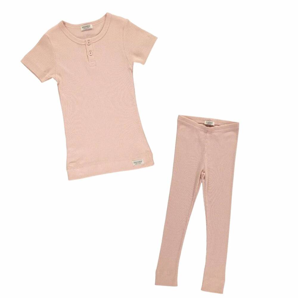 NEW MARMAR COPENHAGEN kid's short sleeve ribbed henley set in pink